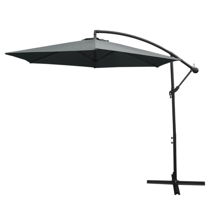 3m Cantilever Garden Parasol Banana Hanging Umbrella Winding Crank Shade Patio Outdoor Sun Shade Tilt UV Protection | Grey