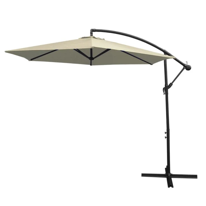 3m Cantilever Garden Parasol Banana Hanging Umbrella Winding Crank Shade Patio Outdoor Sun Shade Tilt UV Protection | Cream