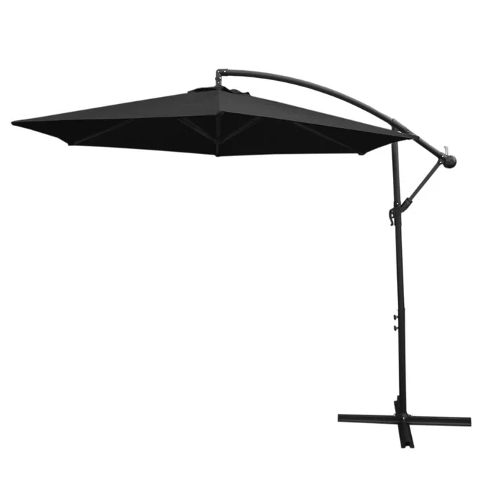 3m Cantilever Garden Parasol Banana Hanging Umbrella Winding Crank Shade Patio Outdoor Sun Shade Tilt UV Protection | Black