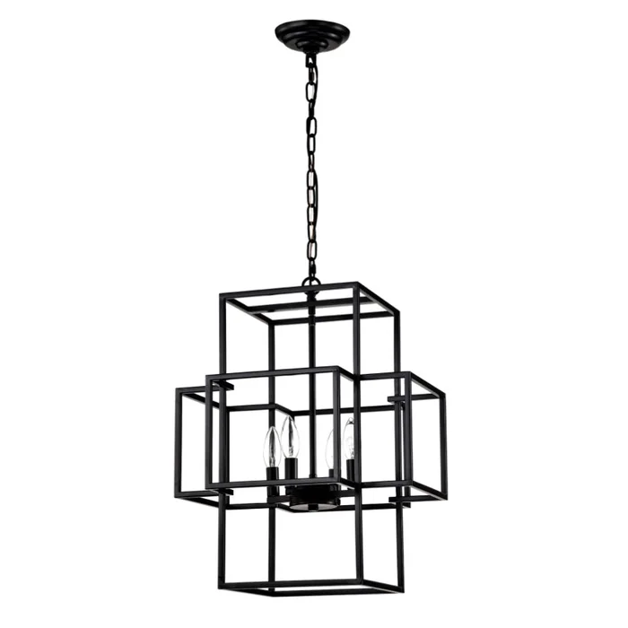 4-Light Metal Lantern Tiered Pendant Hanging Light Fixtures, Industrial Farmhouse Adjustable Height GL-W1592P246889