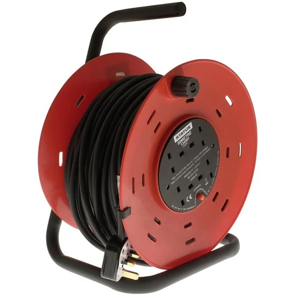 4 Way Open Frame Cable Reel – Red – 50m
