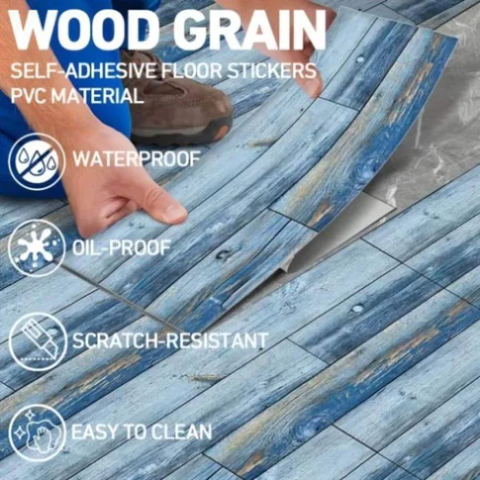 40 Pcs Blue Wood Grain Flooring, Peel Stick Floor Tile, PVC Self-Adhesive DIY Flooring Removable 02112486