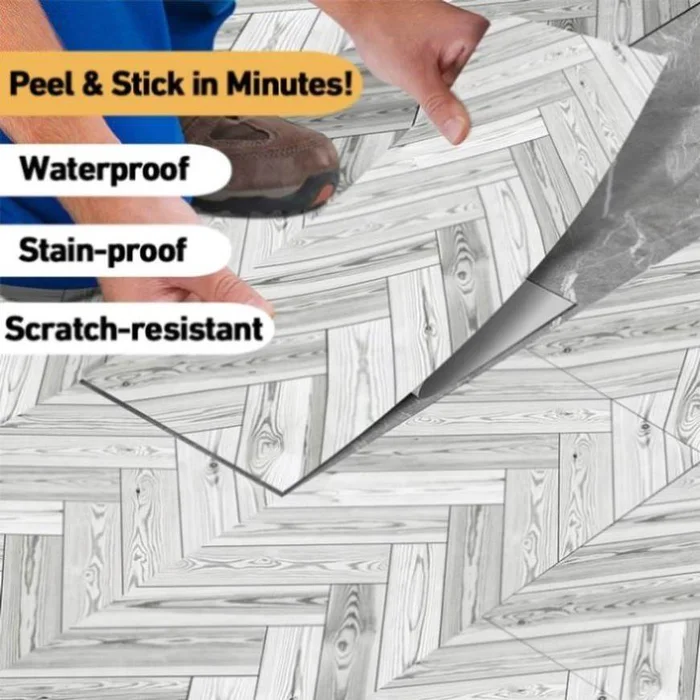 40 Pcs Grey Wood Grain Flooring Tiles Self-Adhesive PVC Floor,Waterproof & Wear-Resistant,Easy DIY 13822980