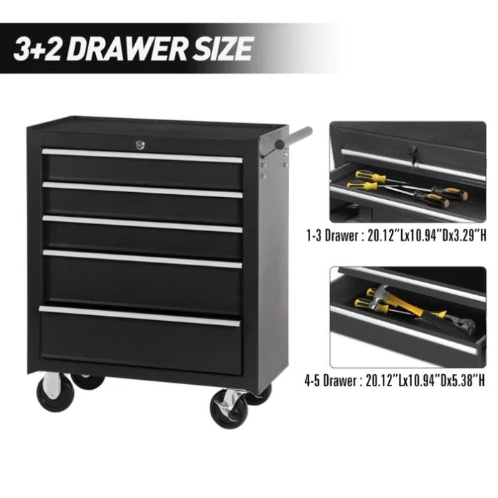 5-Drawer Rolling Tool Chest w/Lock & Key, Tool Storage Cabinet with Wheels, Top Cushion & Drawer GL-W2660P217921