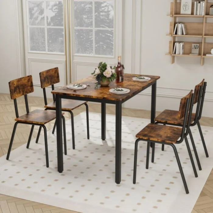 5-Piece Dining Table Set with 4 Chairs, 43″ Kitchen Table & Chairs Set for 4, Dining Room Table with GL-W578133461