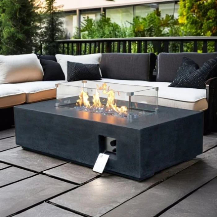 52 Inch Outdoor Concrete Propane gas rectangle Fire Pit table in Dark Gray color GL-W2620P182374