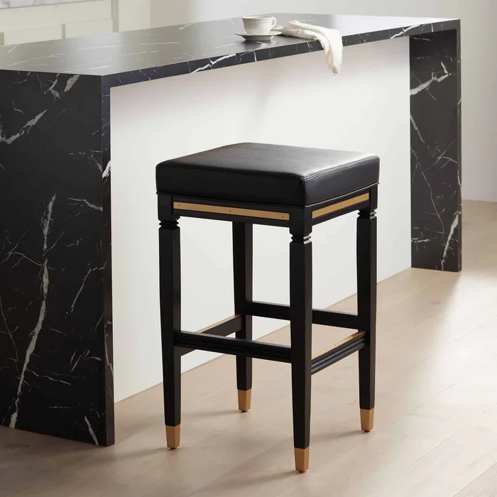 55 Downing Street Jaxon 31 1/4″ High Black Faux Leather Barstool
