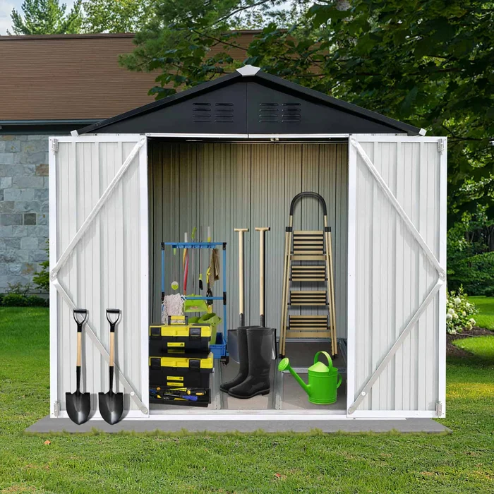 6′ x 4′ Outdoor Metal Storage Shed, Galvanized Steel Garden Shed with Lockable Doors, Outdoor Storage Shed