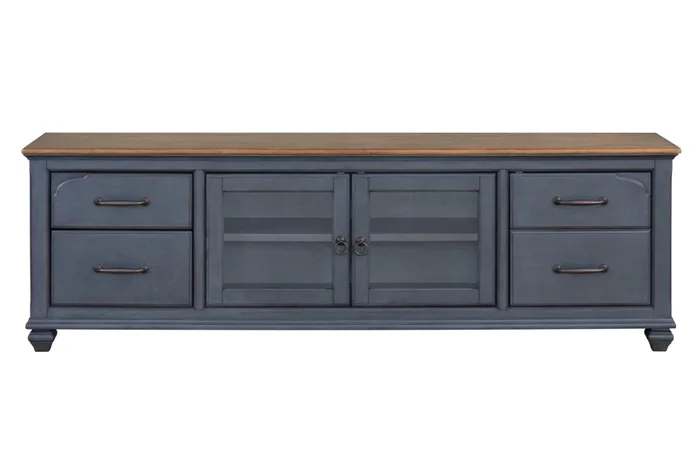 84 in TV Stand for TVs up to 90 inches, No Assembly Required, Corduroy Blue Finish GL-B108P193070