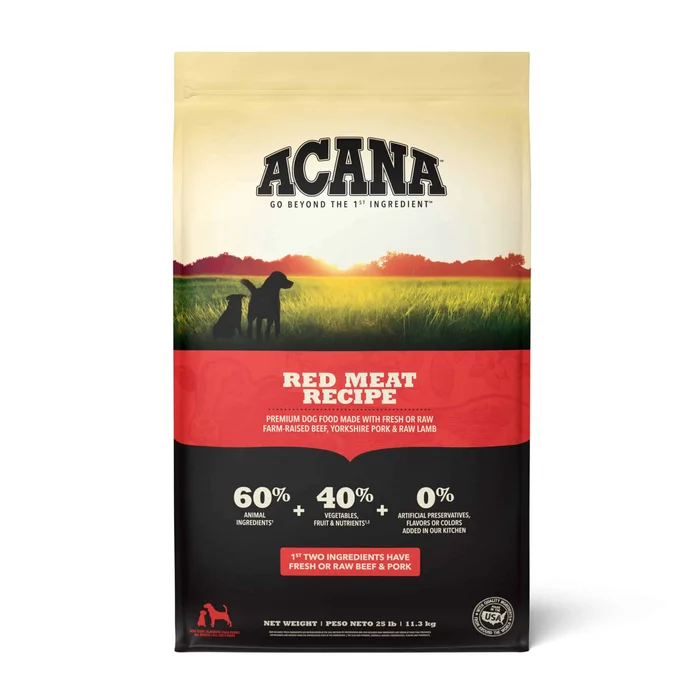 ACANA Grain-Free Red Meat Ranch-Raised Beef Yorkshire Pork Grass-Fed Lamb Dry Dog Food, 25 lbs.