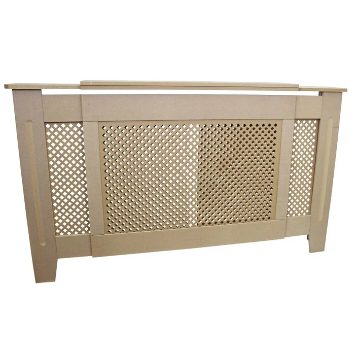 Adjustable Radiator Cover Natural Un-Finished MDF Trellised Grill Modern Cabinet Shelf 1400mm – 1920mm