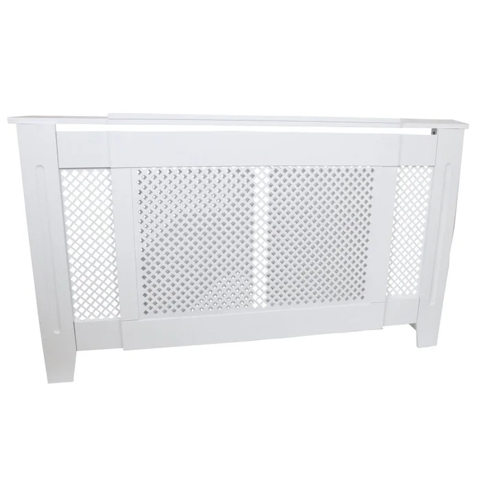 Adjustable Radiator Cover White MDF Trellised Grill Modern Cabinet Shelf 1400mm – 1920mm