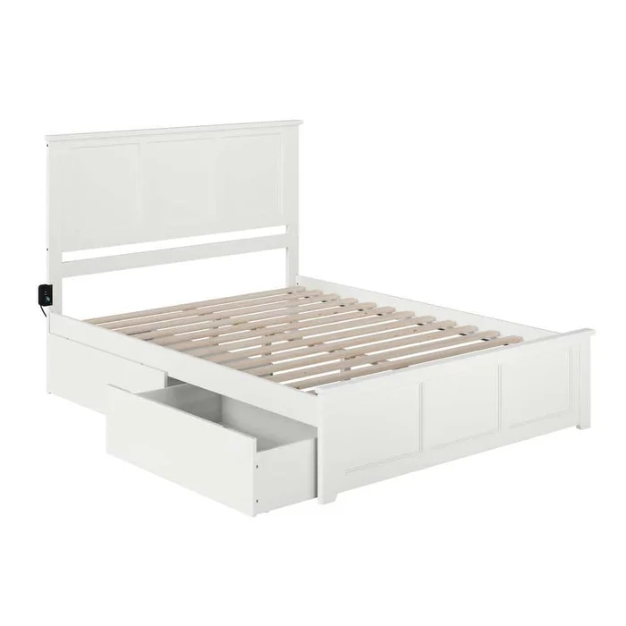 AFI Madison White Queen Platform Bed with Matching Foot Board with 2-Urban Bed Drawers
