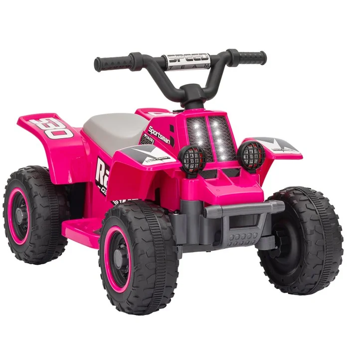AIYAPLAY 6V Electric Car for Kids, Battery Powered Kids ATV, Quad Bike with Forward Backward, LED Headlights, for Ages 18-36 Months, Pink