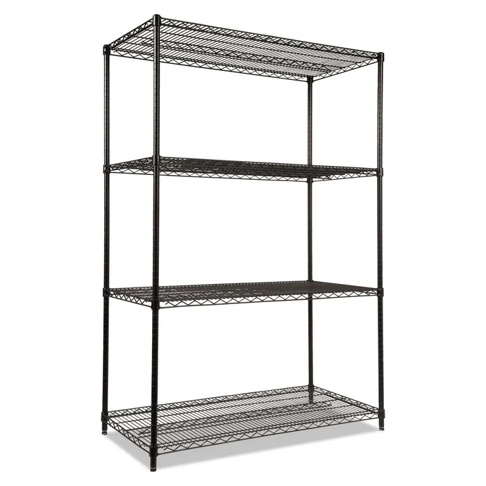 Alera ALE Industrial Heavy-Duty Wire Shelving Starter Kit, 4-Shelf, 48w x 24d x 72h, Black