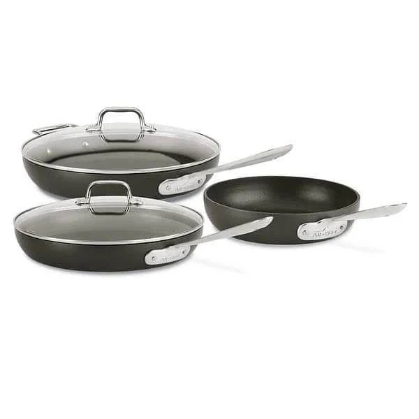 All-Clad HA1 Hard Anodized Nonstick Fry Pan Set 3 Piece, Cookware Black