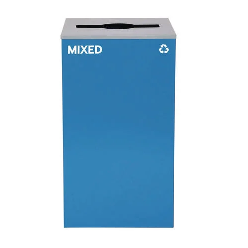 Alpine Industries 29 Gallon Trash/recycling Cans Steel Blue Mixed Recycling Can With Mixed Lid