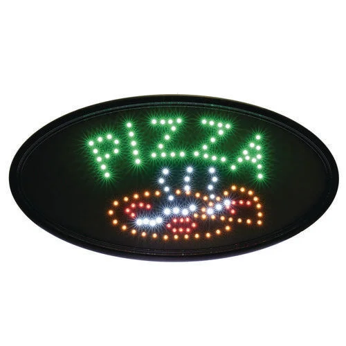 Alpine Industries Led Oval Pizza Sign 23×14 Black Frame Green/orange/red/white Graphics