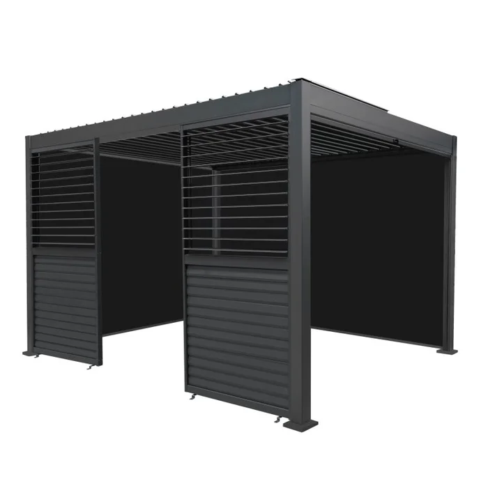 Aluminium Pergola With Anthracite Blinds & 2 Shutter Panels – 3m x 4m