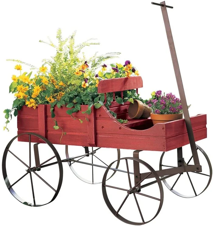 Amish Wagon Decorative Indoor/Outdoor Garden Backyard Planter, Red