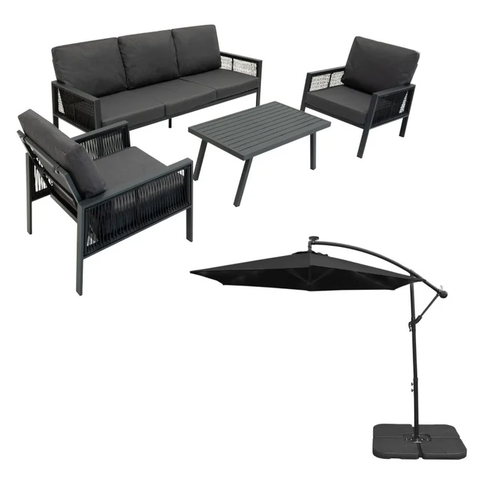 Anthracite 4 Piece Sofa Set With Black Parasol & Base