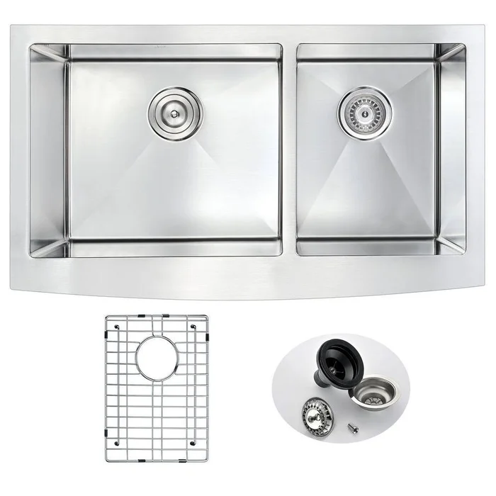 ANZZI ELYSIAN Series Farmhouse Stainless Steel 36 in. 0-Hole Double Bowl Kitchen Sink