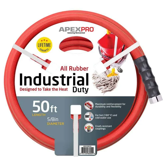 Apex 8695 50 5/8 in. Dia x 50 ft. Red Rubber Commercial Hot Water Hose