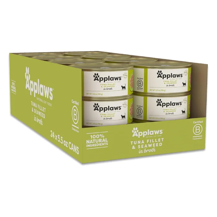 Applaws Natural Tuna Fillet with Seaweed in Broth Wet Cat Food, 5.5 oz., Case of 24