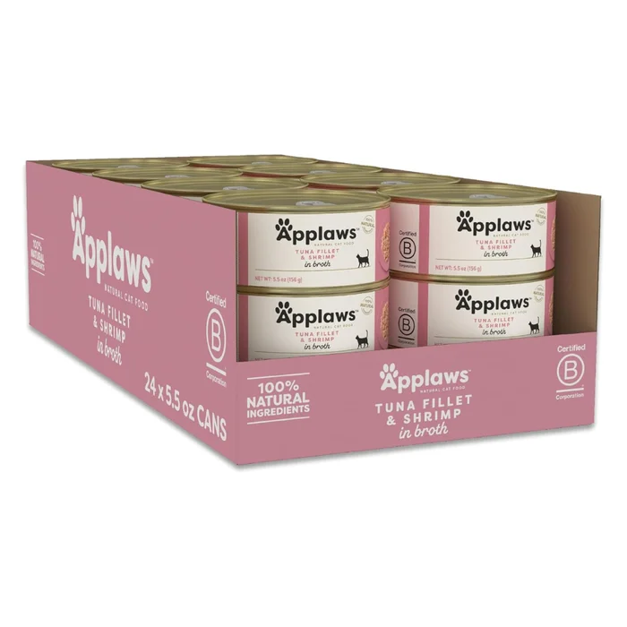 Applaws Natural Tuna Fillet with Shrimp in Broth Wet Cat Food, Case of 24