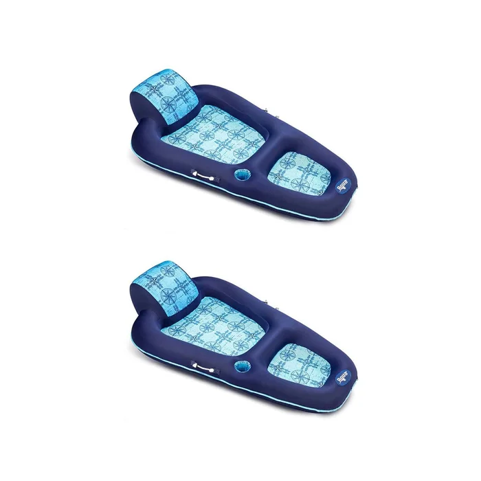 Aqua Leisure Luxury Water Lounge Pool Float with Headrest, Blue (2 Pack)
