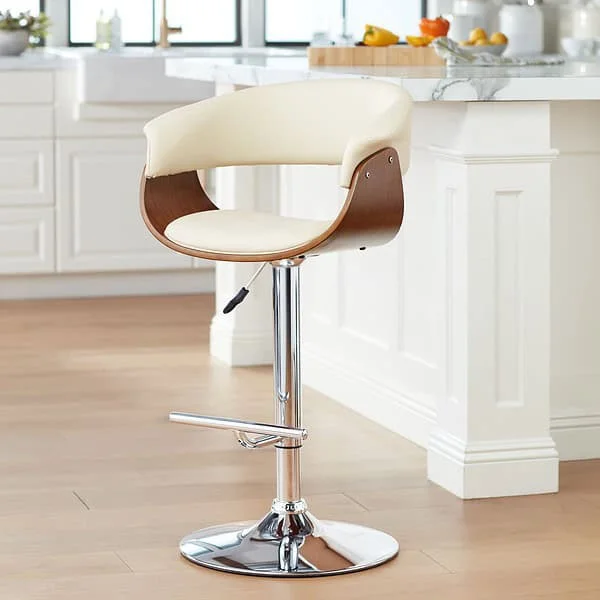 Armen Living Francesca Cream Faux Leather Adjustable Swivel Bar Stool
