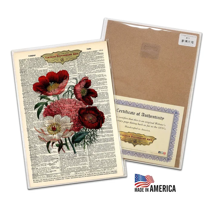Authentic Vintage Dictionary Art Ready to Hang- Flower Bouquet