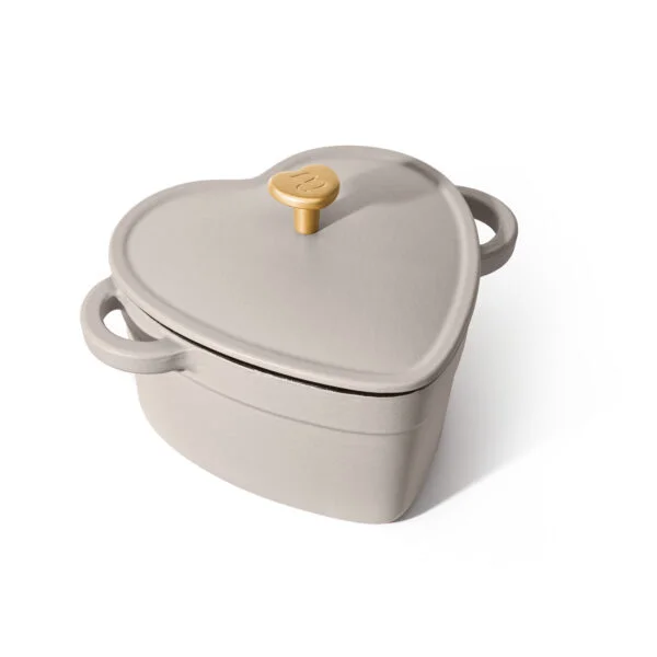 Beautiful 2QT Cast Iron Heart Dutch Oven, Porcini Taupe by Drew Barrymore