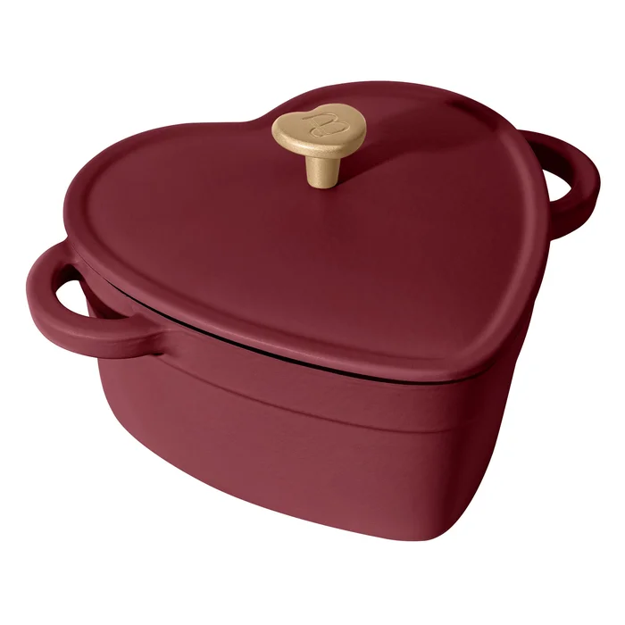 Beautiful 2QT Cast Iron Heart Shaped Dutch Oven, Merlot by Drew Barrymore