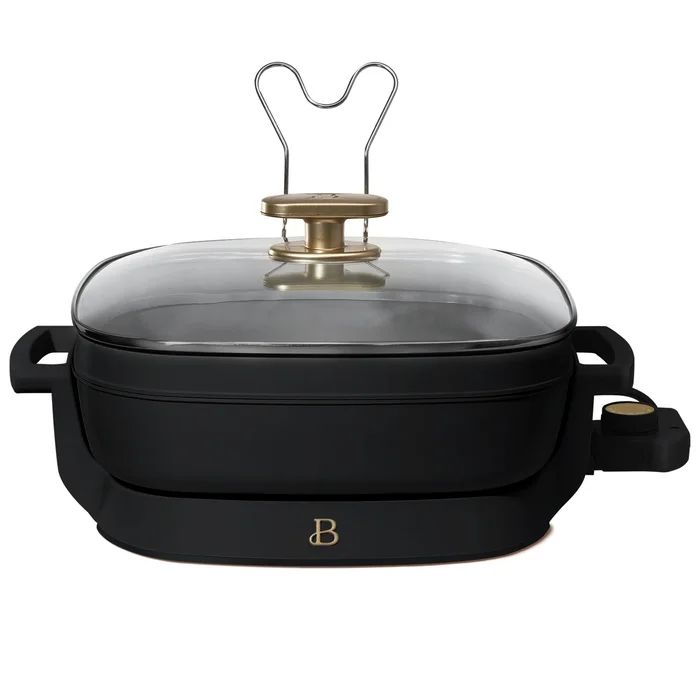 Beautiful 5 in 1 Electric Skillet – Expandable up to 7 Qt with Glass Lid, Black Sesame by Drew Barrymore