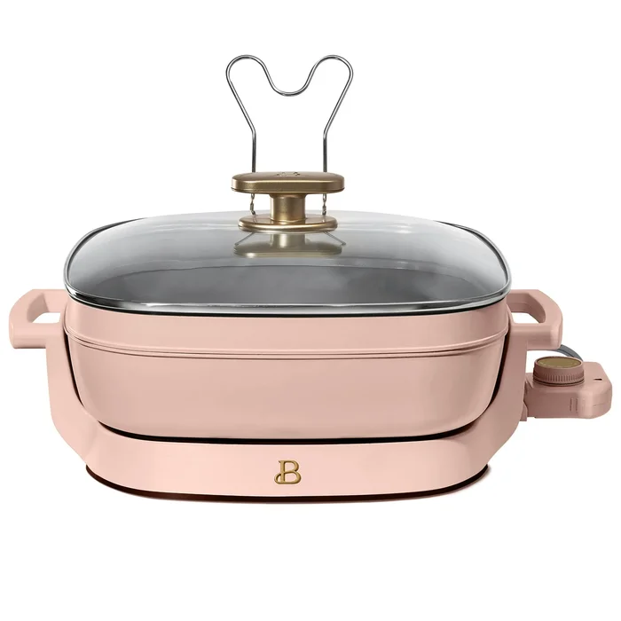 Beautiful 5 in 1 Electric Skillet – Expandable up to 7 Qt with Glass Lid, Rose by Drew Barrymore