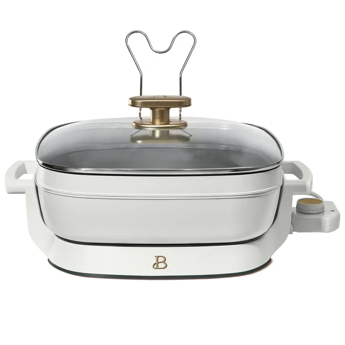 Beautiful 5 in 1 Electric Skillet – Expandable up to 7 Qt with Glass Lid, White Icing by Drew Barrymore