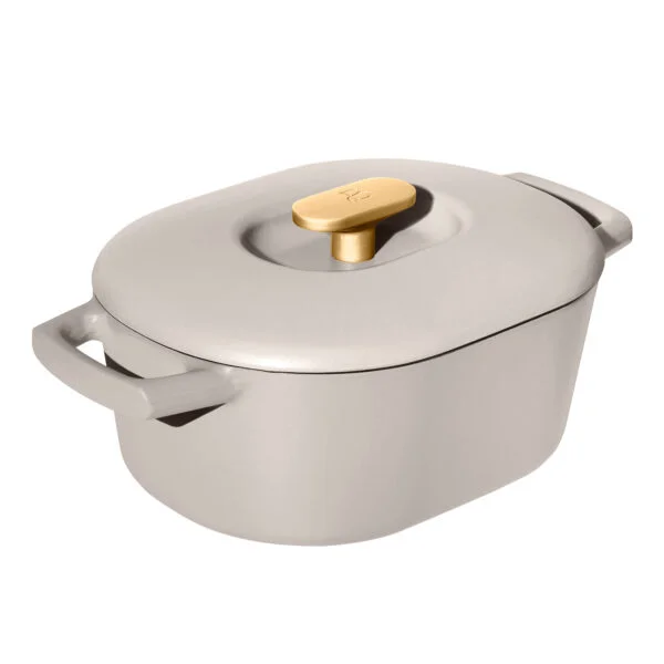Beautiful 6 Quart Enamel Dutch Oven, Porcini Taupe by Drew Barrymore