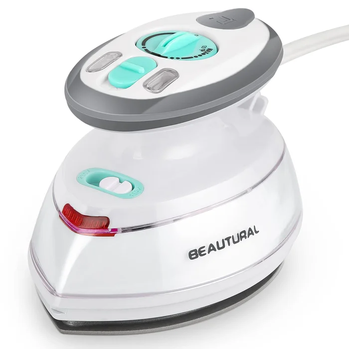 BEAUTURAL Mini Travel Steam Iron for Clothes with Dual Voltage, Non-Stick Soleplate, Anti-Slip Handle