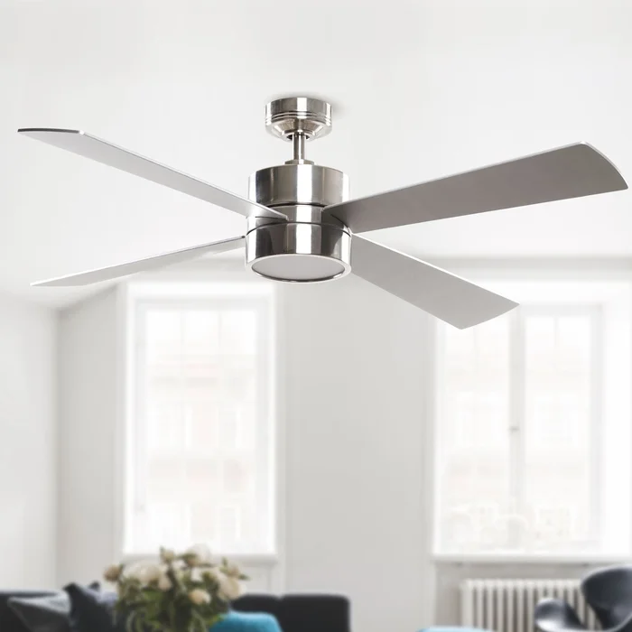 Bed Bath & Beyond Modern 52-in 4-Blade Brushed Chrome LED Ceiling Fan with Light and Remote Control – 52″