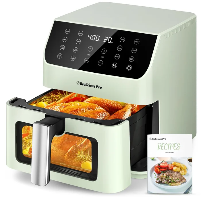 Beelicious Pro 5.8QT Large Air Fryer, 12-in-1 Digital Airfryer with Clear Window, 40+ Recipes, Green