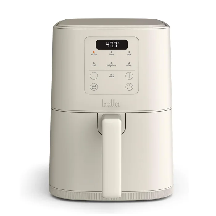 Bella 4Qt Slim Air Fryer, Fits-anywhere Kitchenware, EverGood Ceramic Nonstick Coating, Adjustable Temperature, 3.3lb Capacity, Oatmilk