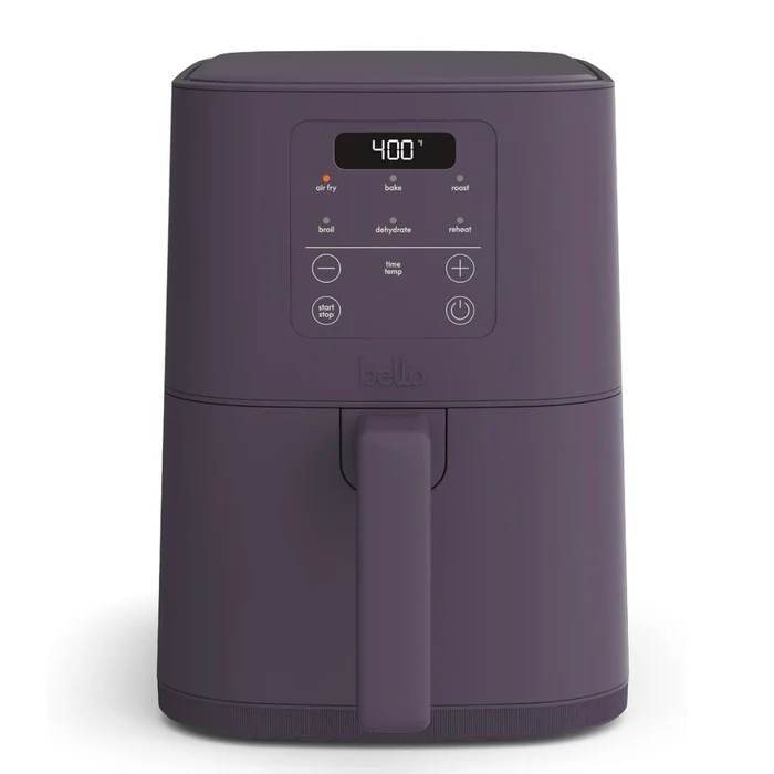 Bella 4Qt Slim Air Fryer, Fits-anywhere Kitchenware, EverGood Ceramic Nonstick Coating, Adjustable Temperature, 3.3lb Capacity, Plum