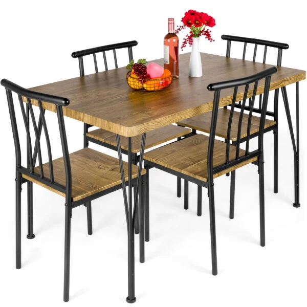 Best Choice Products 5-Piece Indoor Modern Metal Wood Rectangular Dining Table Furniture Set w/ 4 Chairs – Brown