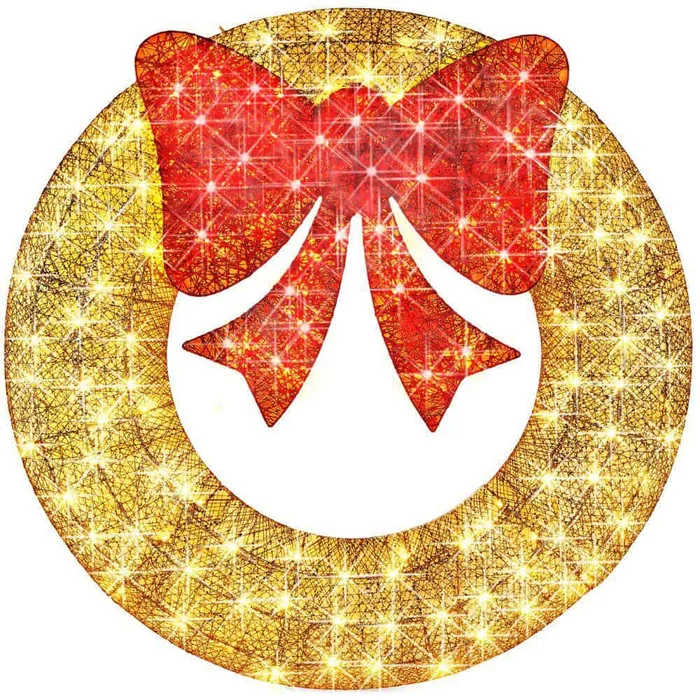 Best Choice Products SKY6245 48 in. Gold Pre-Lit LED Outdoor Artificial Christmas Wreath with140-Lights and Red Bow
