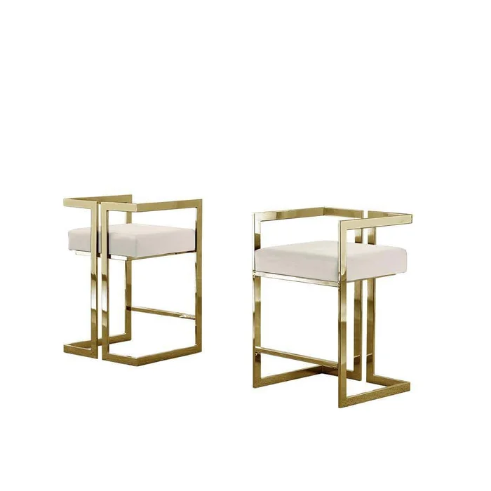 Best Quality Furniture Elsa 24 inch. (H) Cream Velvet Upholstered Low Back Counter Stool with Gold Chrome Legs (Set of 2)