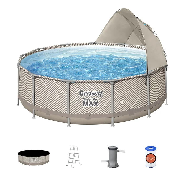 Bestway 13-Feet x 13-Feet x 42-Inches Steel wall panels Round Above-Ground Pool with Filter Pump with Pool Cover with Ladder