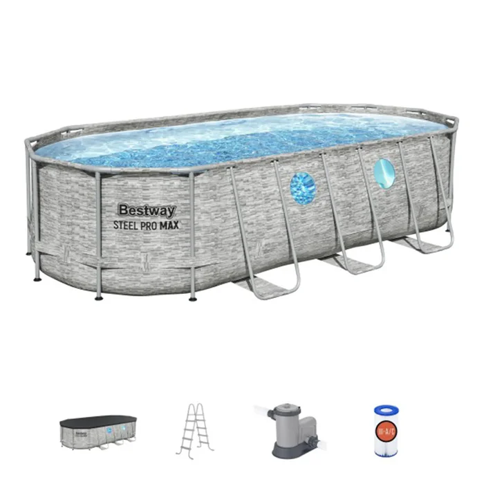 Bestway 18-Feet x 9-Feet x 48-Inches Steel wall panels Oval Above-Ground Pool with Filter Pump with Pool Cover with Ladder