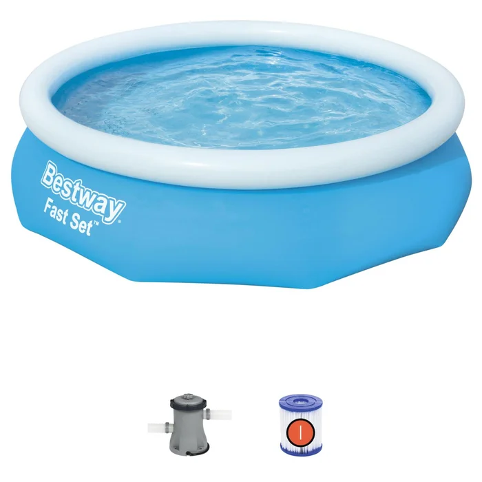 Bestway Fast Set Swimming Pool Set with 330 GPH Filter Pump, 10′ x 30″