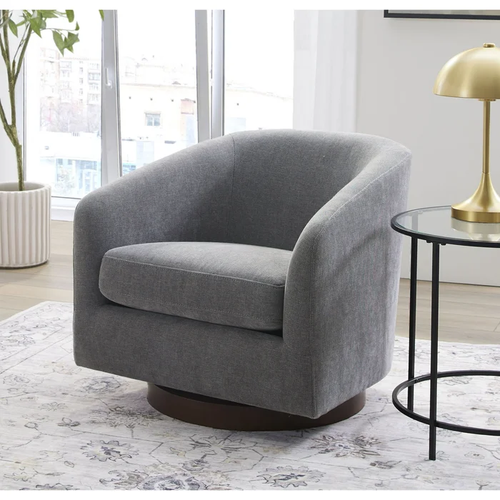 Better Homes & Gardens Bradford Wooden Base Modern Swivel Chair, Gray
